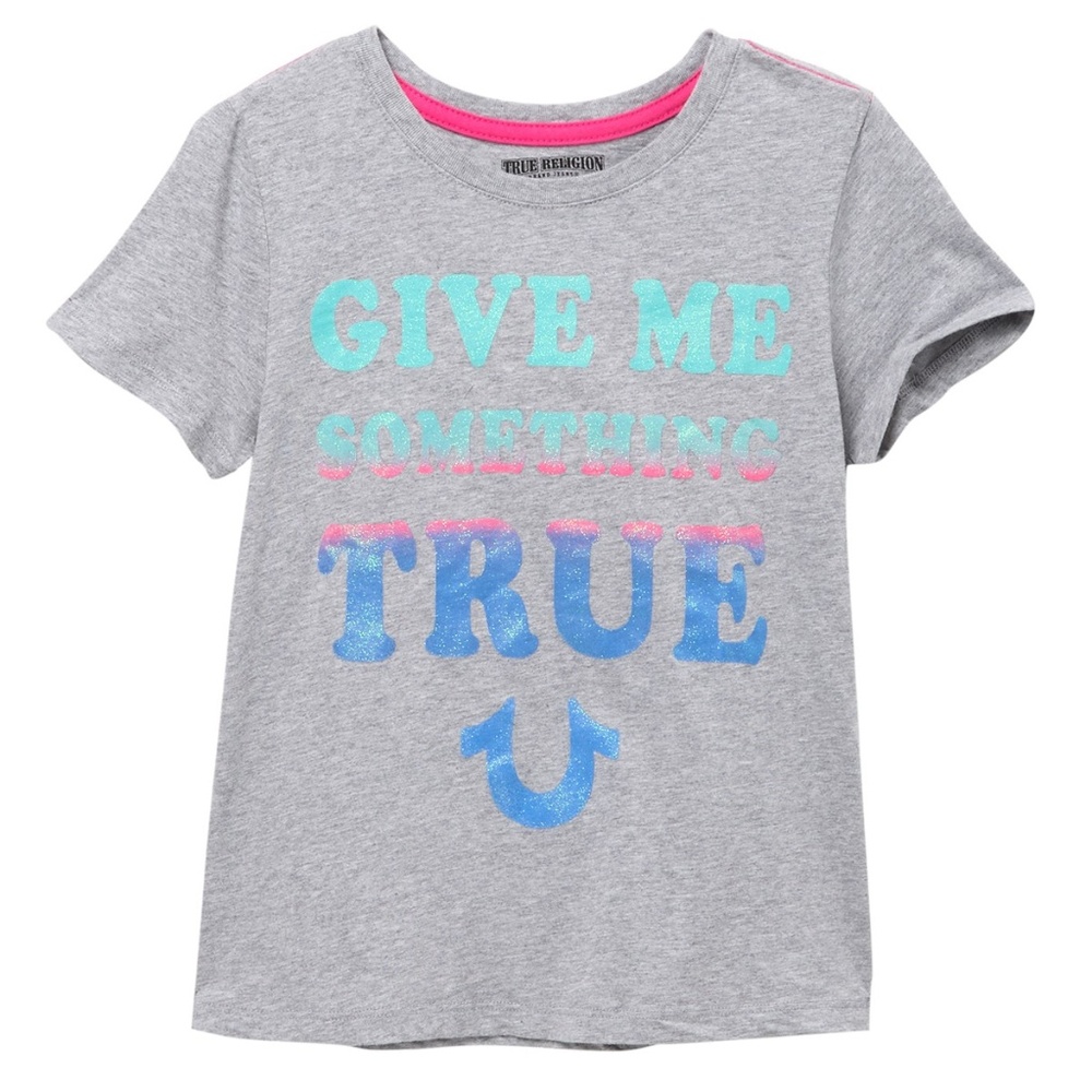 True Religion Girl S Gray Blue Glitter Tee Graphic